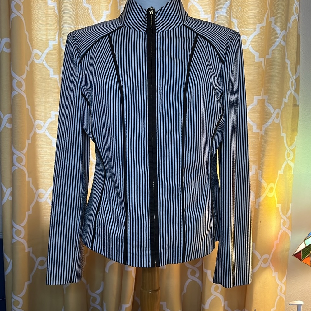St. John seersucker brown and white striped zip up jacket